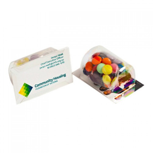 BIZ CARD TREATS WITH CHOC BEANS 50G (Mixed Colours)