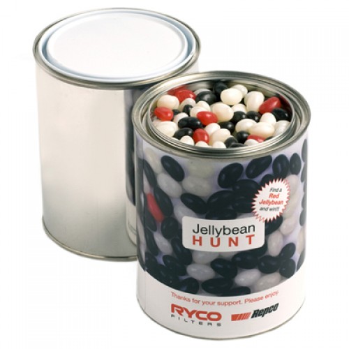 PAINT TIN FILLED WITH MINI JELLY BEANS 1KG (Mixed Colours or Corporate Colours)