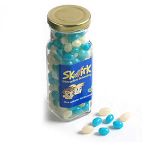 MINI JELLY BEANS IN GLASS TALL JAR 220G (Mixed Colours or Corporate Colours)