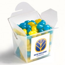 FROSTED PP NOODLE BOX FILLED WITH MINI JELLY BEANS 100G (Mixed Colours or Corporate Colours)