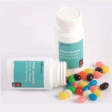 PILL JAR FILLED WITH MINI JELLY BEANS 120G (Mixed Colours or Corporate Colours)